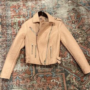 Pink faux leather moto jacket